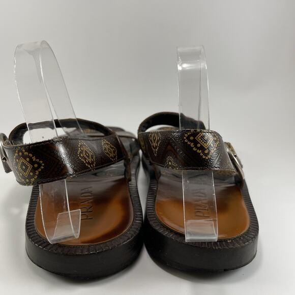 Prada Open Toe Strappy Resort Sandals Mens Size 9.5 Slingback Brown Leather Logo - Picture 4 of 9